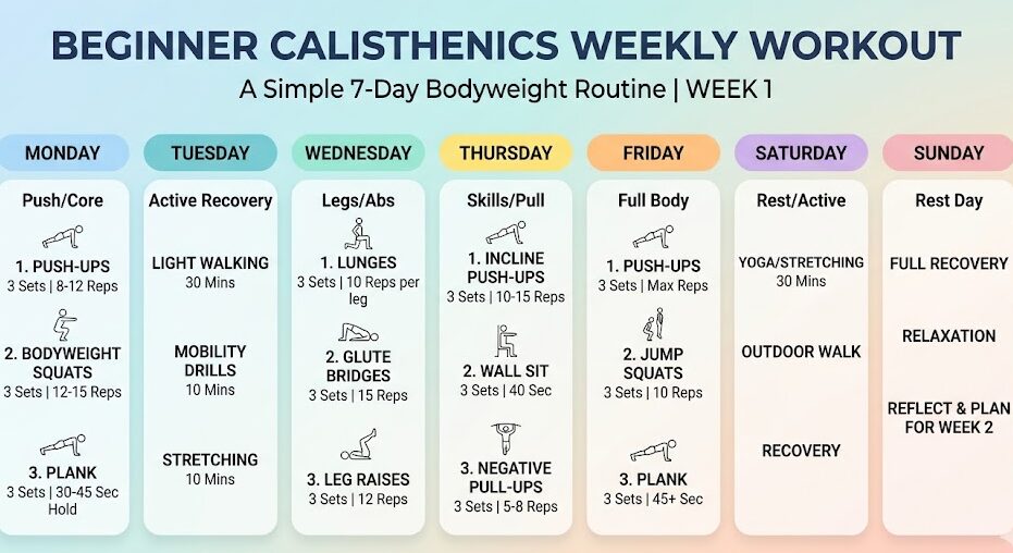 Beginner calisthenics weekly workout schedule