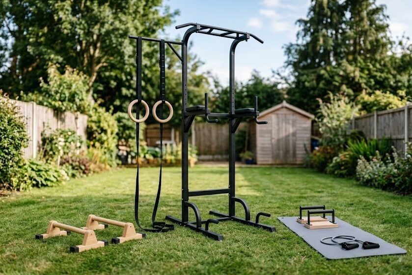 Resistance bands and pull-up bar for beginner workouts