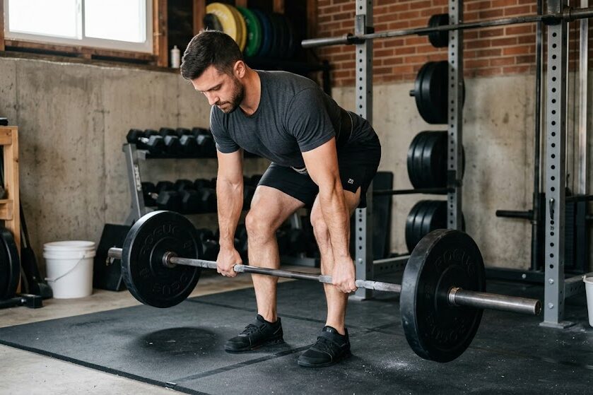 Perform barbell row for upper back development