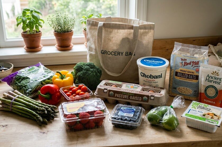 Healthy grocery shopping for high protein breakfasts