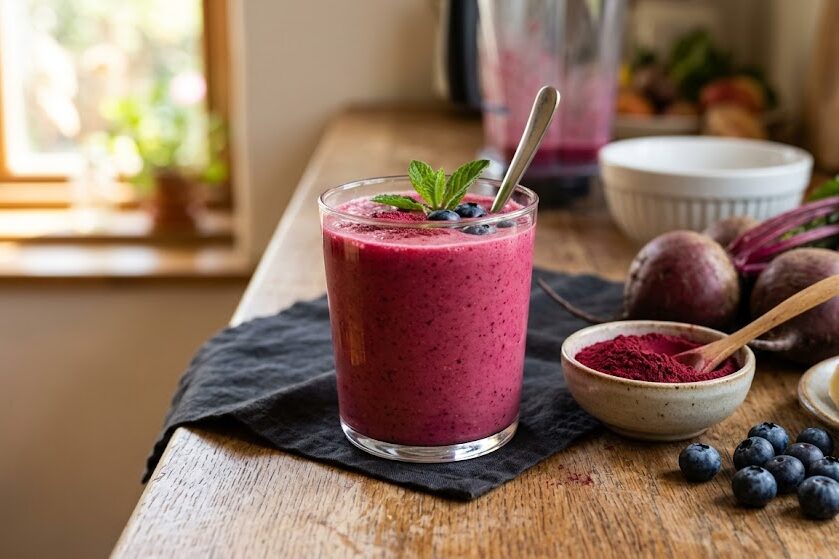 Prepare beet root powder pre-workout smoothie