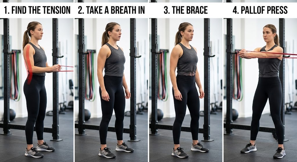 Core bracing for Pallof Press