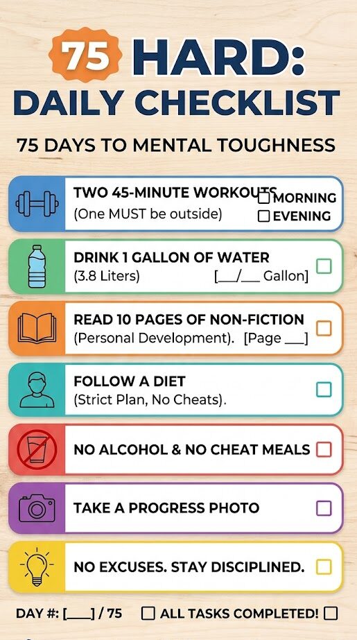Daily tasks required to complete 75 Hard