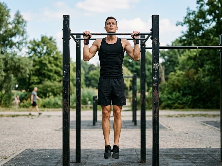 Perform pull up challenge exercise with proper technique