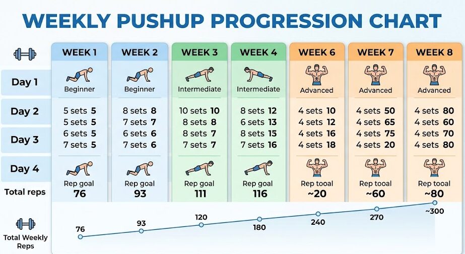 Monitor pushup progression during challenge training
