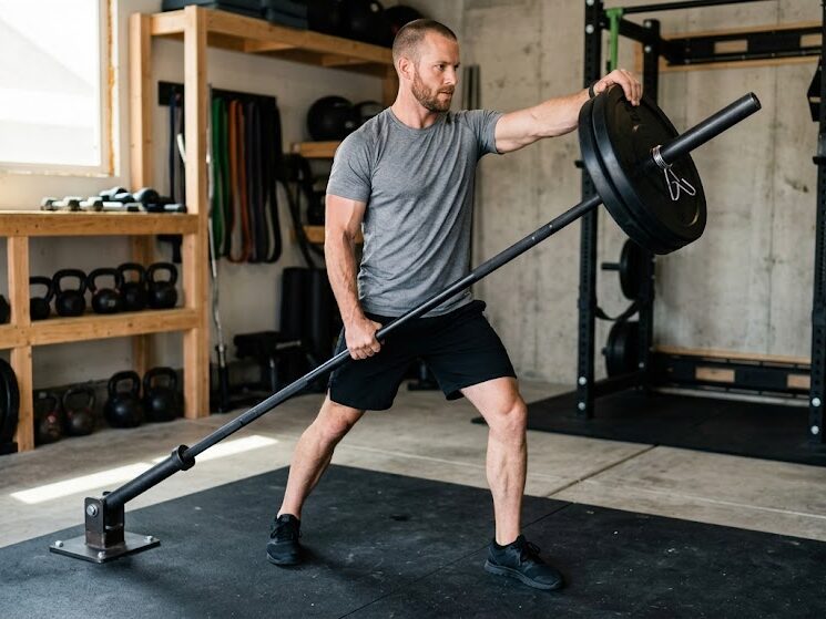Landmine press for shoulder strength