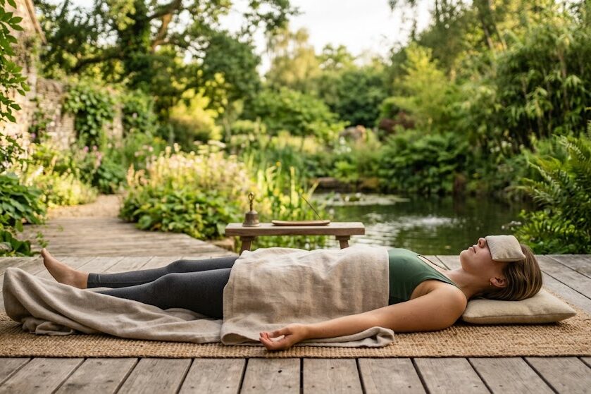 Use guided Yoga Nidra meditation apps for beginners