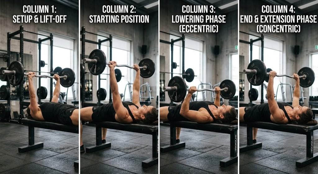 Proper EZ bar skull crusher technique