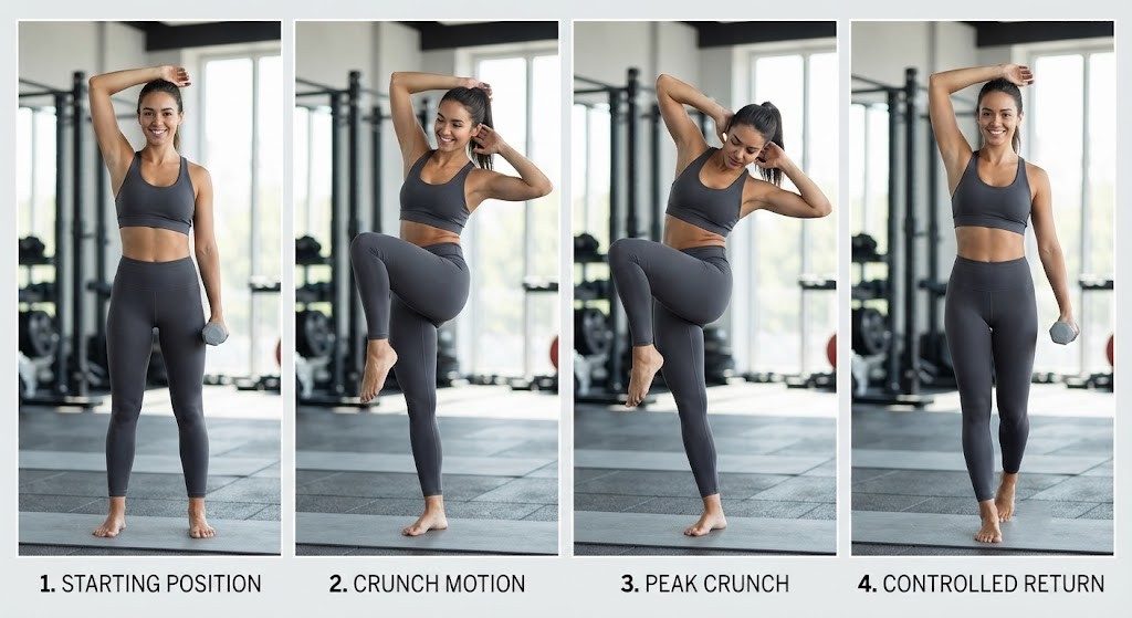 Perform standing side crunch exercise correctl