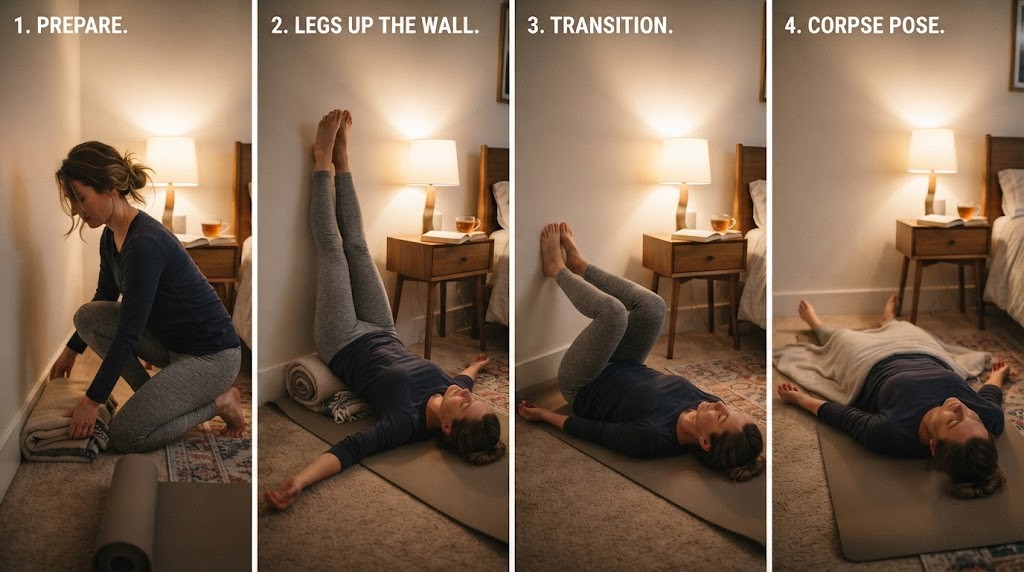 Child's Pose for pre bedtime yoga relaxation