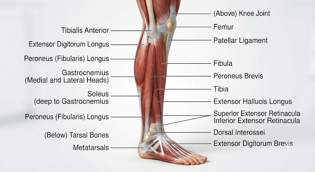Identify tibialis anterior muscle during exercise