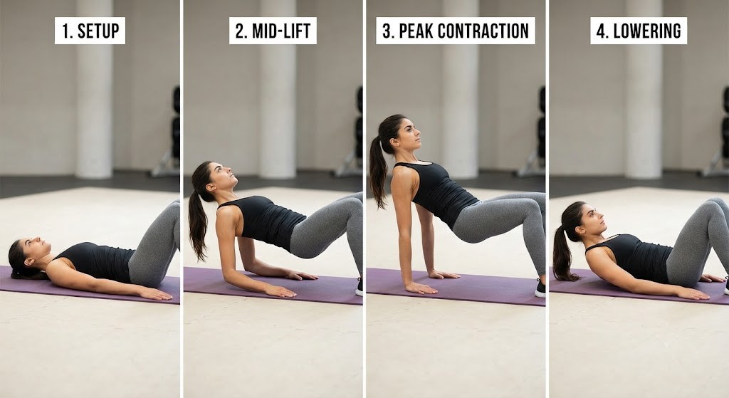Perform glute bridge for posterior chain workout