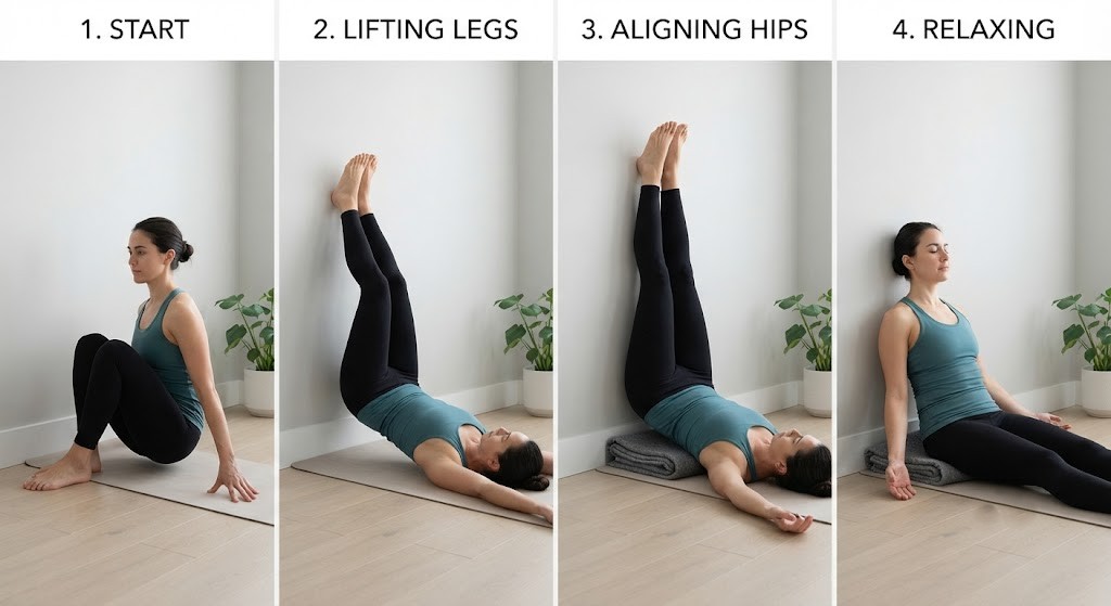 Woman practicing Legs Up the Wall yoga pose