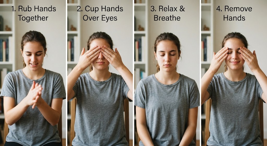 Perform eyesight yoga palming exercise correctly