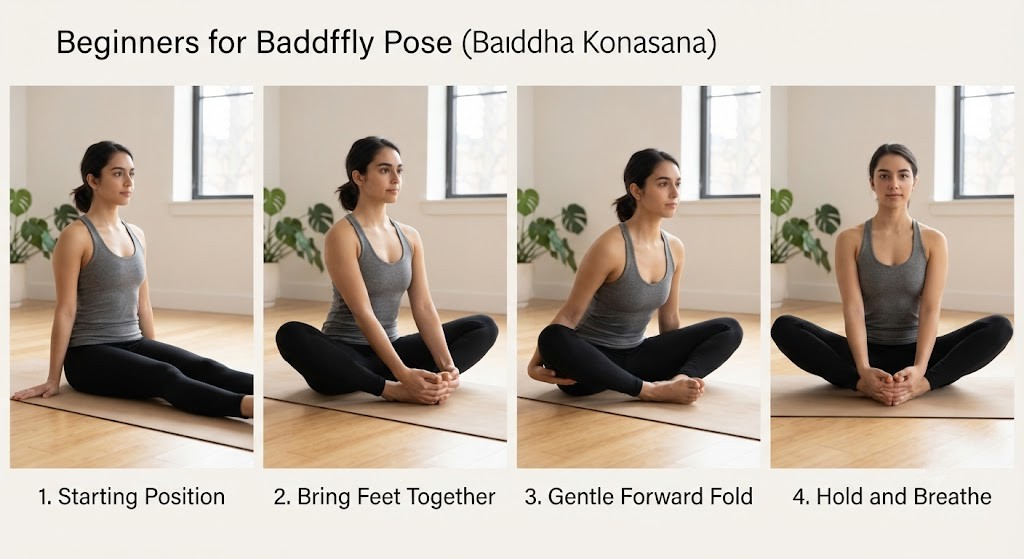 Practice Butterfly Pose for hip opening yoga flexibility
