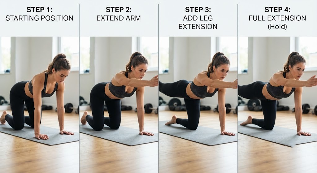 Bird dog core stability exercise