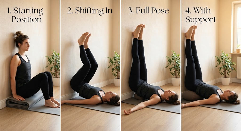 Practice lymphatic drainage yoga with Legs Up the Wall pose