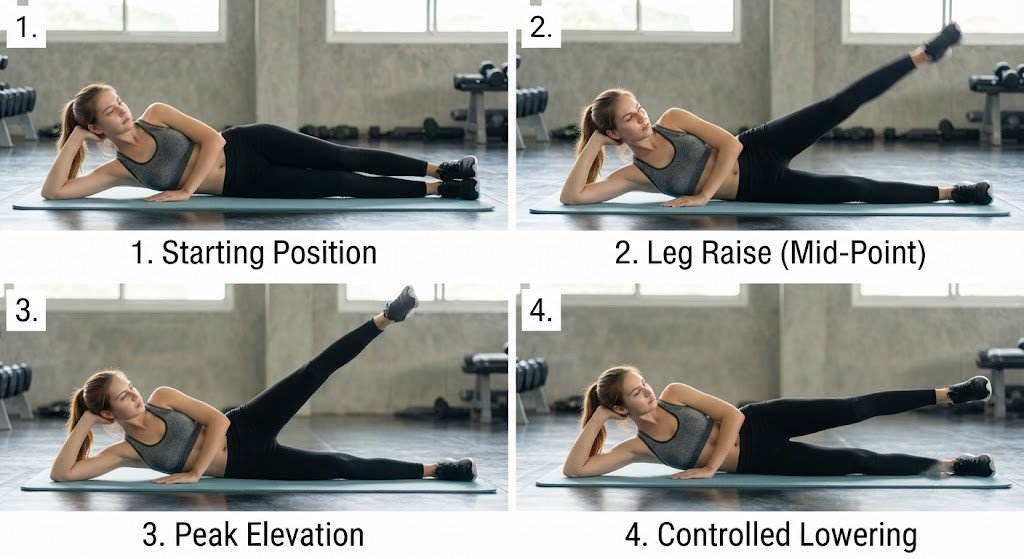 Side lying leg raise for beginner obliques