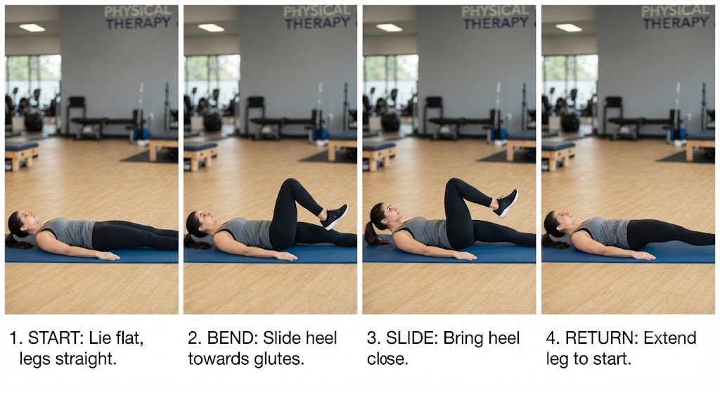Practice heel slides for postpartum core recovery