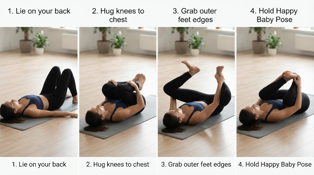 Happy Baby yoga pose for hip flexibility