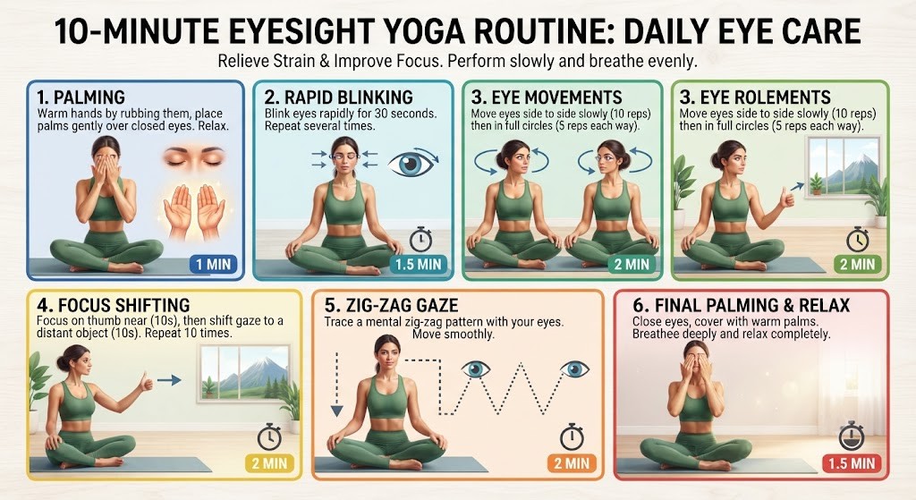 Daily 10-minute eyesight yoga exercise routine for beginners and screen users