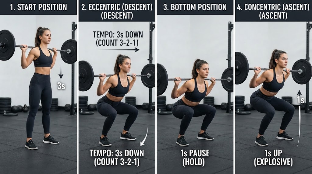 Perform time under tension squat correctly