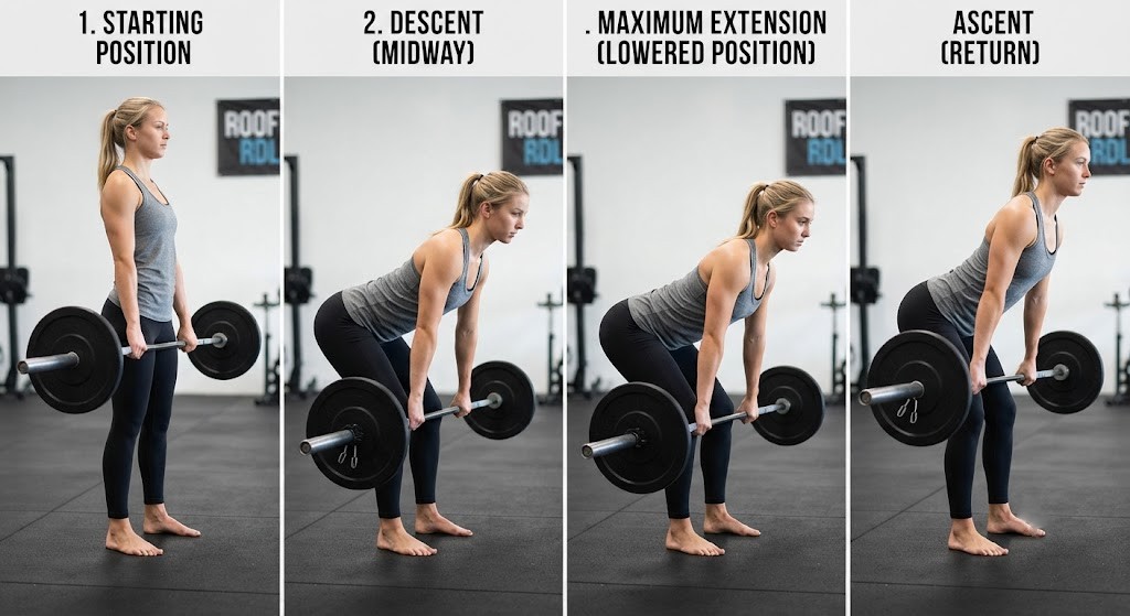 Perform Romanian deadlift with proper hip hinge