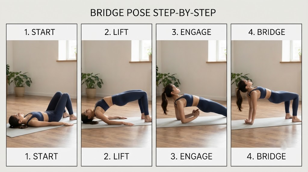 Practice Bridge Pose for pelvic floor strengthening