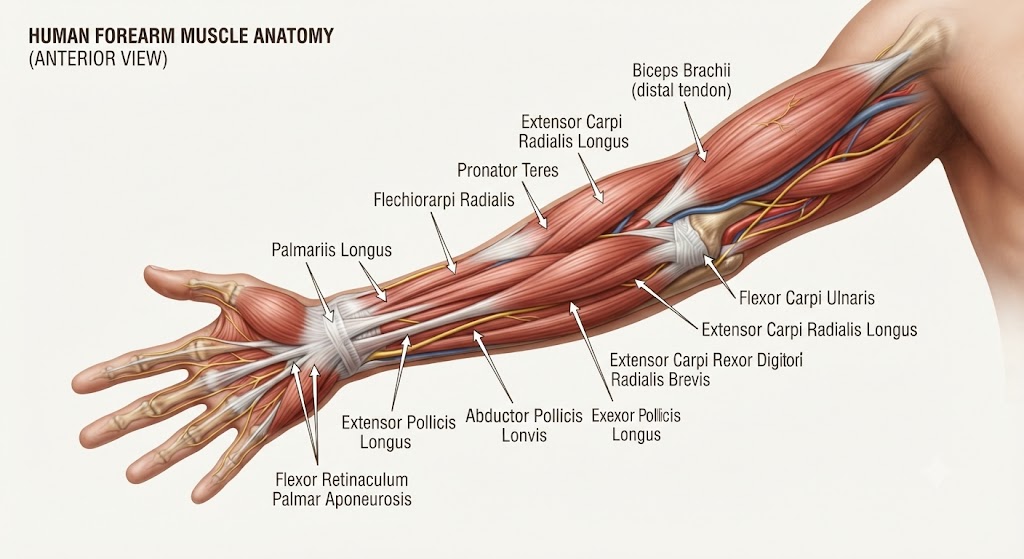 Identify forearm muscles used during arm wrestling