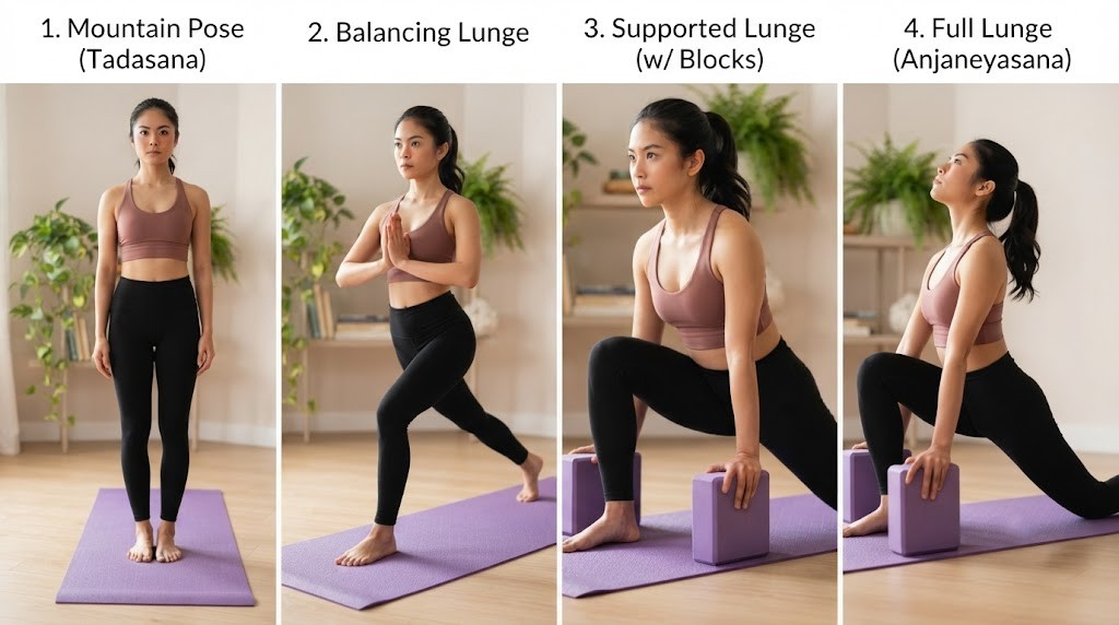 Modify Low Lunge with yoga blocks