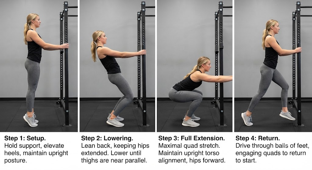 Perform sissy squat with proper form