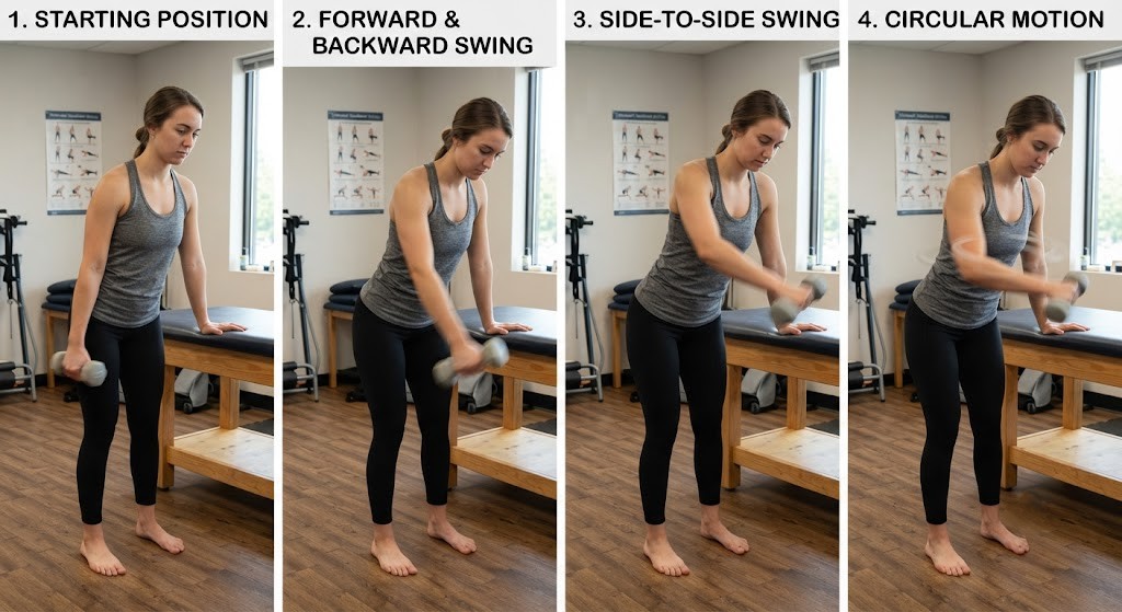 Perform pendulum rotator cuff exercise for beginners