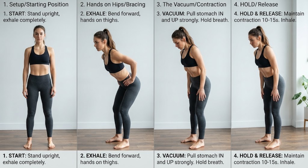 Perform vacuum exercise for core with correct posture