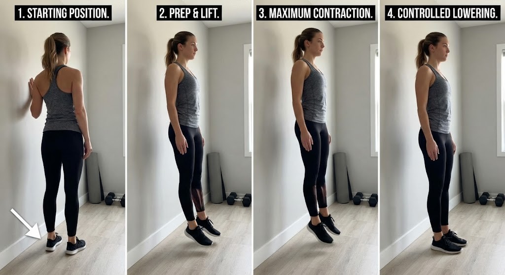 Perform wall tibialis raise with proper form