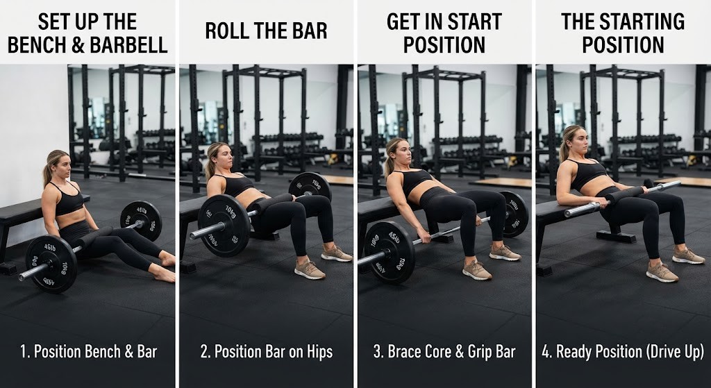 Performing the best glute workout for muscle growth using a hip thrust.