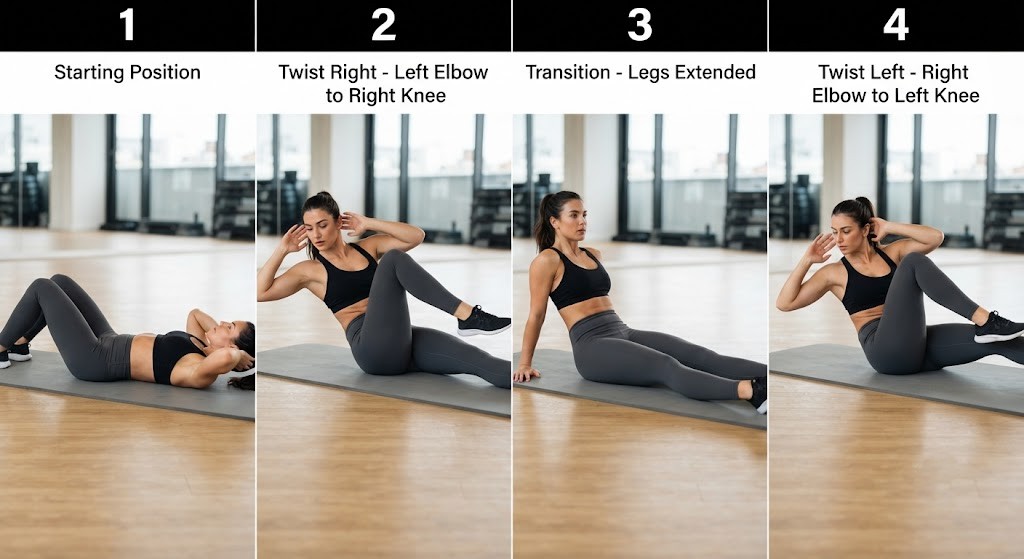Bicycle crunch for beginner side abs workout