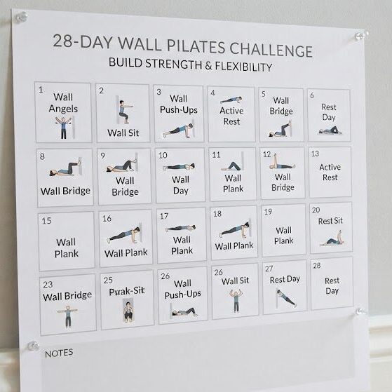 Follow 28 Day Wall Pilates Challenge printable calendar