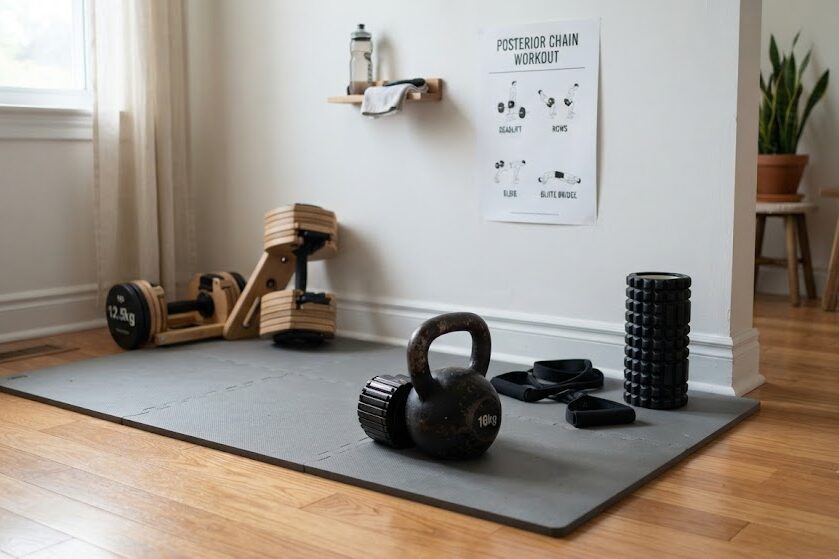 Posterior chain home workout with resistance bands