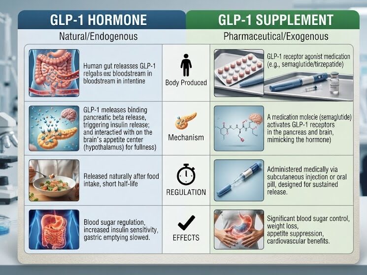 Compare GLP-1 supplement and GLP-1 medication differences