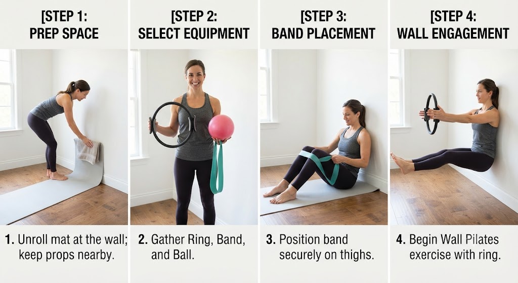 Prepare Wall Pilates workout equipment at home