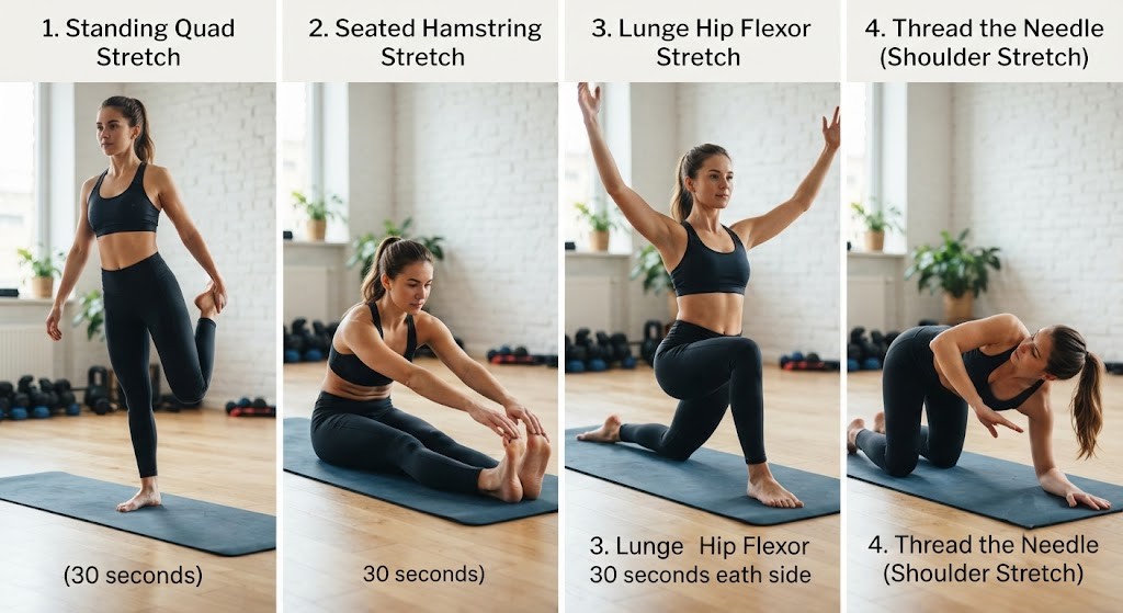 Perform post workout stretching routine after exercise