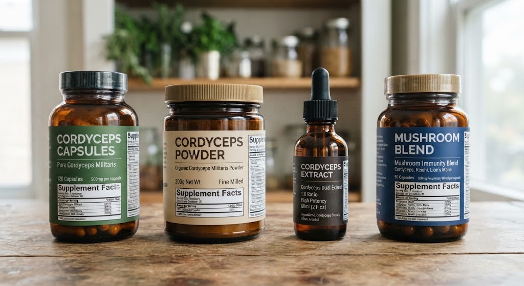 Compare cordyceps supplement forms and labels