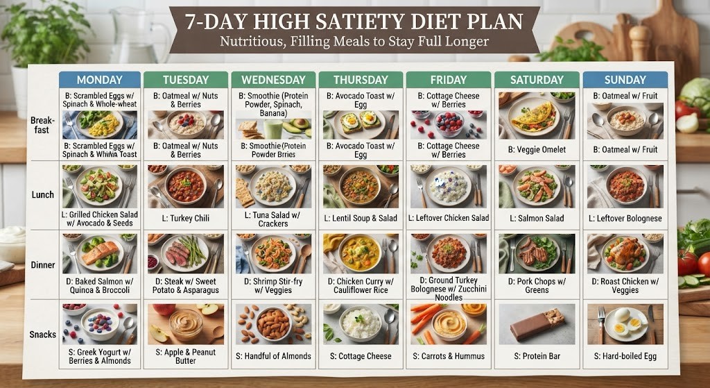 Follow a 7-day high satiety diet plan