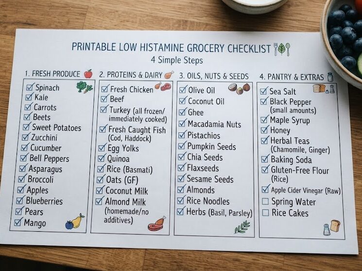 Create a low histamine grocery shopping list