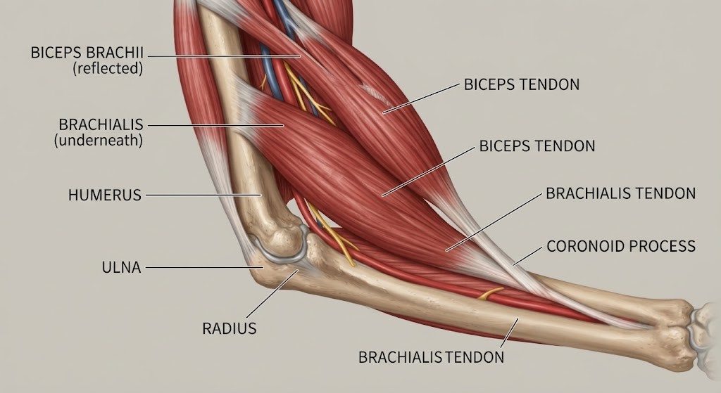 Show brachialis muscle beneath the biceps