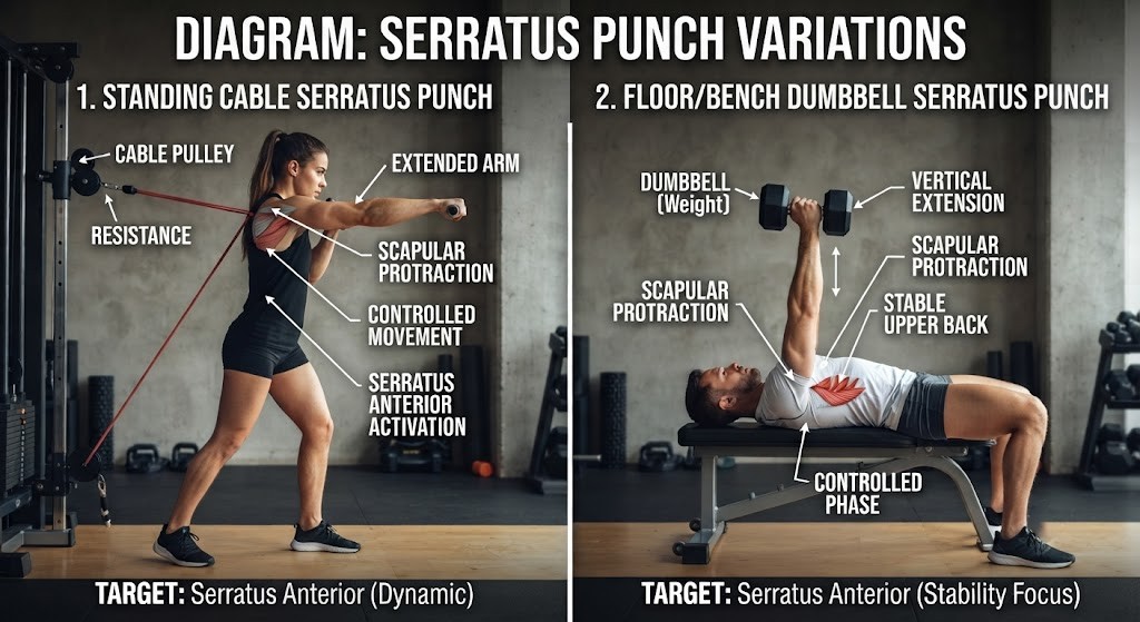 Compare serratus anterior exercise variations