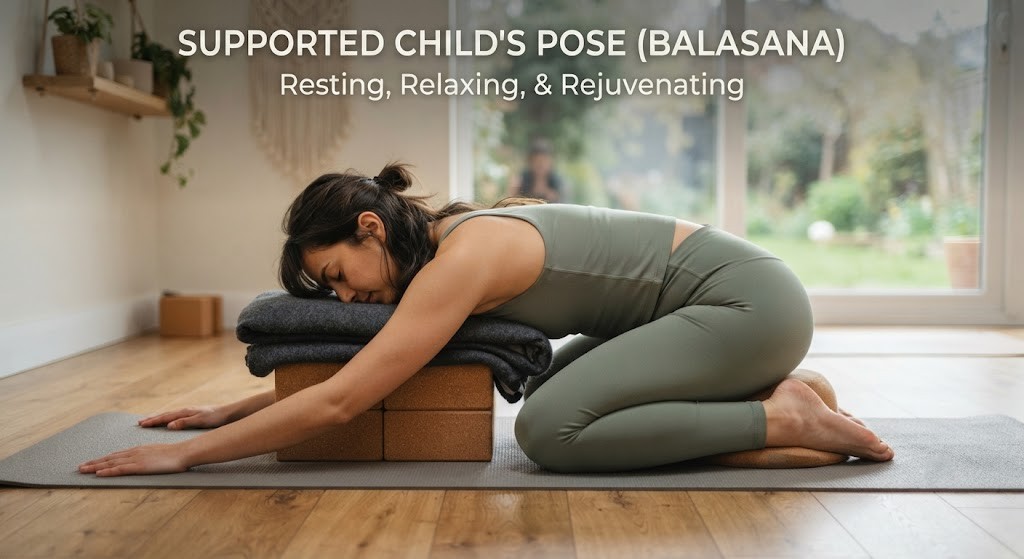 Practice gentle yoga pose with yoga blocks