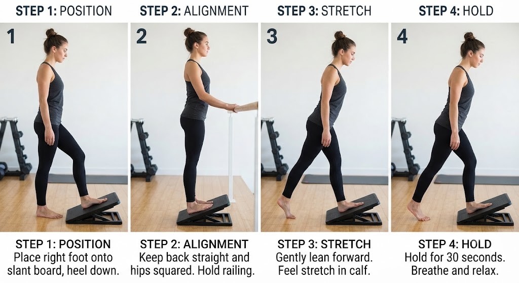 Improve Achilles tendon mobility using a slant board