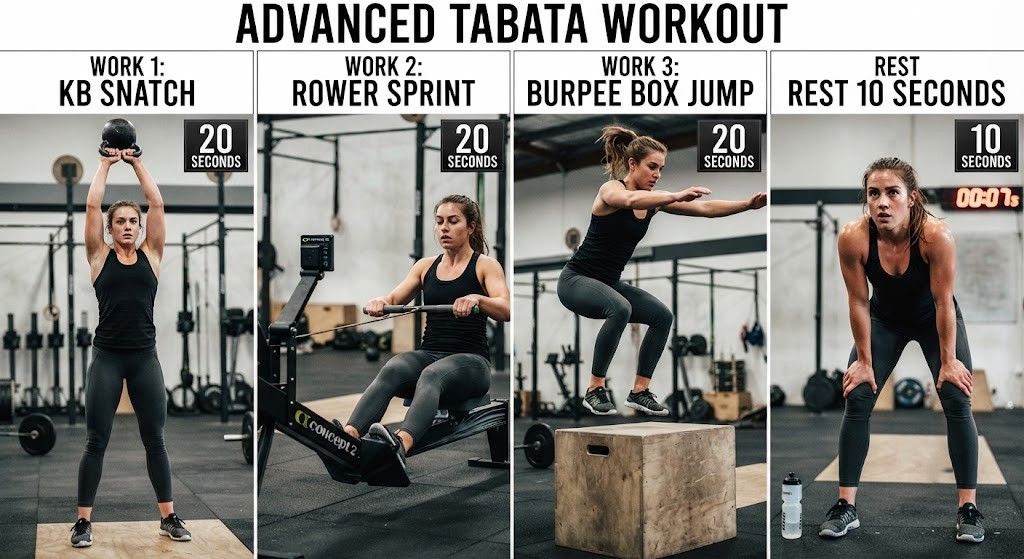 Perform an advanced Tabata workout with equipment