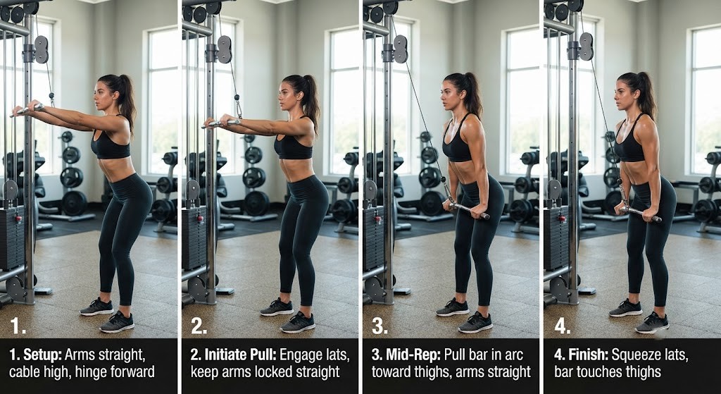 Perform a straight-arm pulldown for teres major training